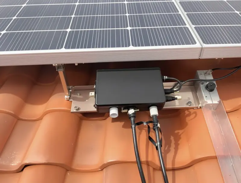 Micro-onduleur fixé sur un rail aluminium sous un module