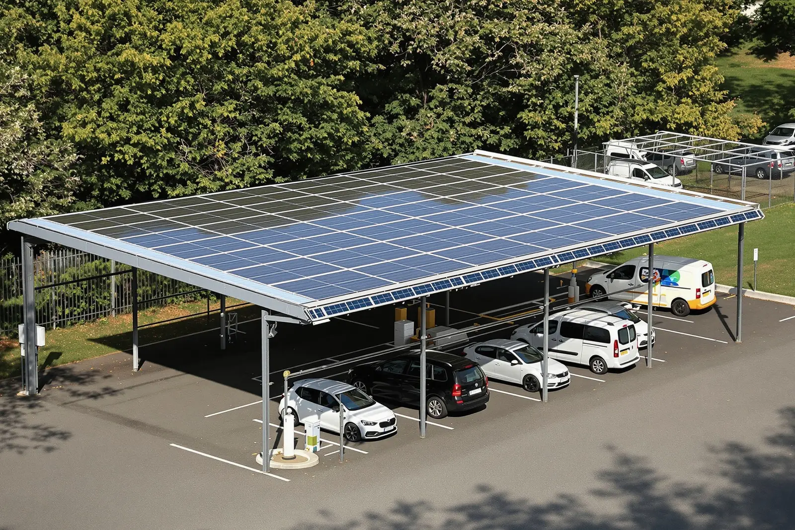 Ombrières photovoltaïques sur le parking d'une entreprise